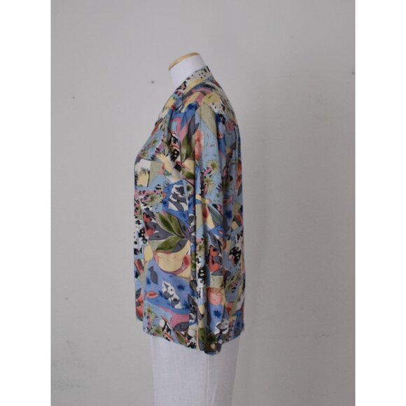 Vintage 90s Rayon Floral Botanical Print Blouse | size S - Picture 2 of 10